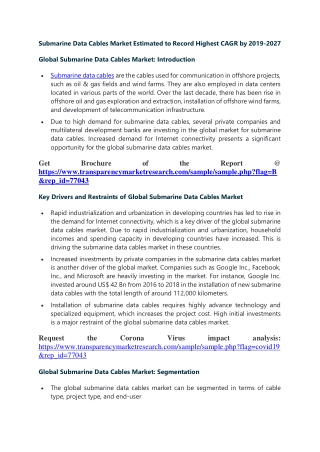 Submarine Data Cables Market Estimated to Record Highest CAGR by 2019-2027