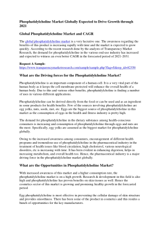 Phosphatidylcholine Market Globally Expected to Drive Growth through 2021