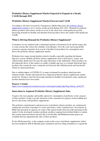 Probiotics Dietary Supplement Market Expected to Expand at a Steady CAGR through