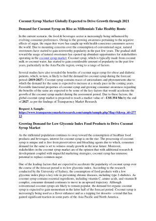 Coconut Syrup Market Globally Expected to Drive Growth through 2021