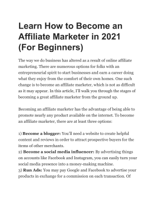 Become an Affiliate Marketer in 2021