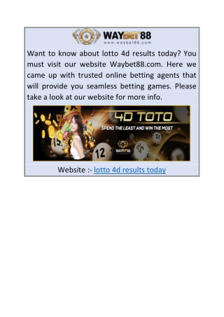 Lotto 4d Results Today  Waybet88.com