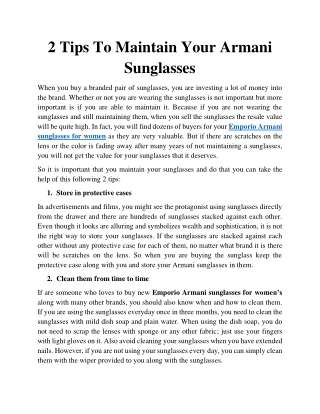 2 Tips To Maintain Your Armani Sunglasses