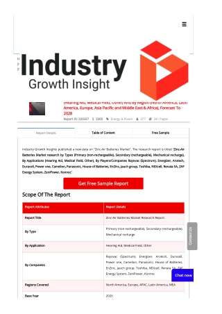 Zinc-Air Batteries Market Report | Global Forecast To 2028