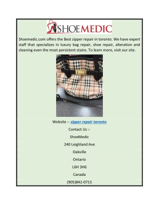zipper repair toronto  shoemedic.com