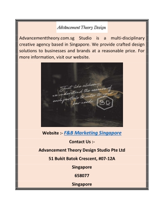 F&B Marketing Singapore | Advancement Theory