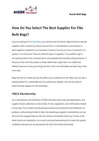 How Do You Select The Best Supplier For Fibc Bulk Bags