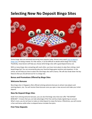 Selecting New No Deposit Bingo Sites