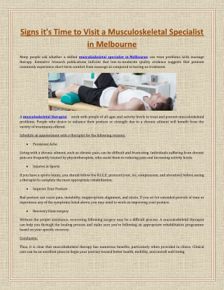 Signs it's Time to Visit a Musculoskeletal Specialist in Melbourne