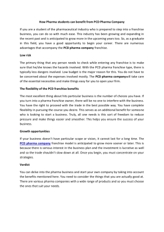 How Pharma students can benefit from PCD Pharma Company