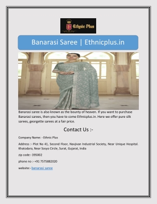 Banarasi Saree | Ethnicplus.in