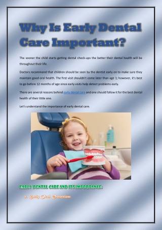 Why Is Early Dental Care Important