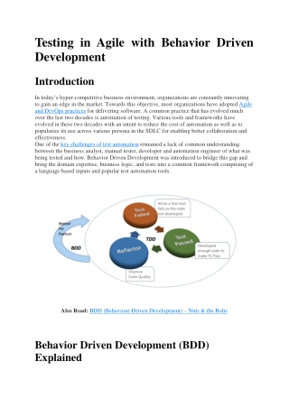 Testing in Agile with Behavior Driven Development