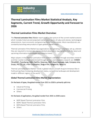 Thermal Lamination Films Market Development Status, Business Strategies 2021