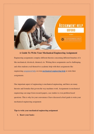 A Guide To Write Your Mechanical Engineering Assignment