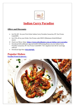 5% Off - Indian Curry Paradise - Casuarina Takeaway, NT