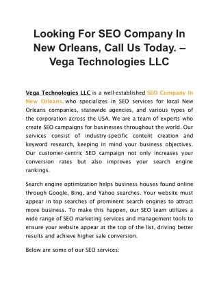 Looking For SEO Company In New Orleans