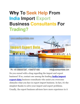 Why To Seek Help From India Import Export Business Consultants For Trading