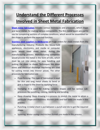 Understand the Different Processes Involved in Sheet Metal Fabrication