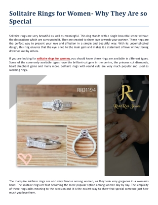 Solitaire Rings for Women- Why They Are so Special