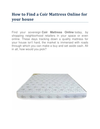How to Find a Coir Mattress Online for your house