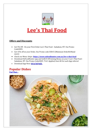 5 % Off - Lee's Thai Food Delivery Sadadeen Menu, NT