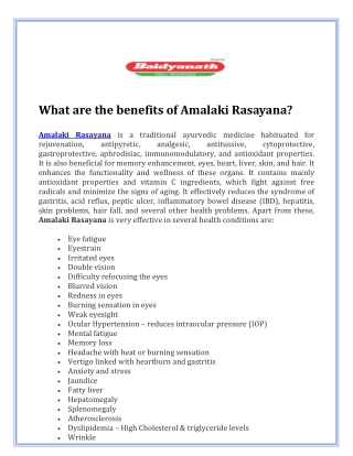 What are the benefits of Amalaki Rasayana