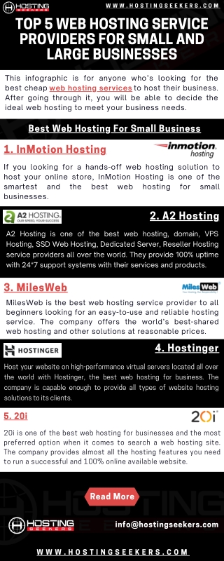 Top 5 Web Hosting Service Providers For Small and Large Businesses