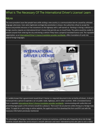 What Is The Necessary Of The International Driver’s License! Learn More