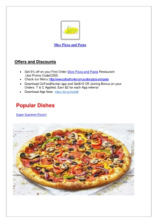 15% Off - Slice Pizza and Pasta Restaurant Menu in West End QLD.