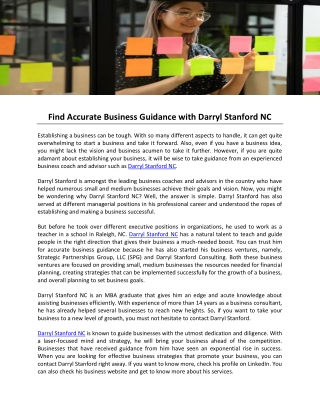 Find Accurate Business Guidance with Darryl Stanford NC