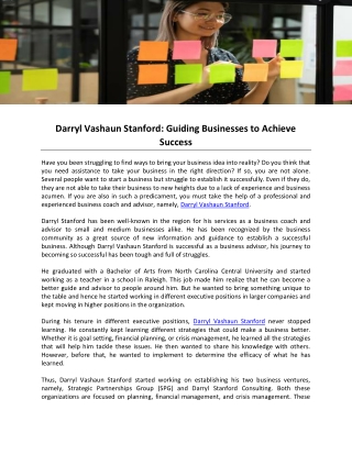 Darryl Vashaun Stanford- Guiding Businesses to Achieve Success