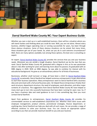 Darryl Stanford Wake County NC- Your Expert Business Guide