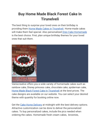 Buy Home Made Black Forest Cake In Tirunelveli