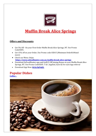 5% Off - Muffin Break Alice Springs Menu - Coffee Takeaway, NT