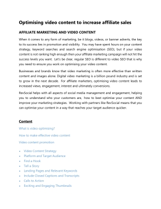 Optimising video content to increase affiliate sales 2021