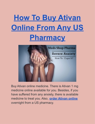 How To Buy Ativan Online From Any US Pharmacy