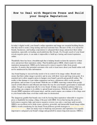 How to Deal with Negative Press and Build your Google Reputation