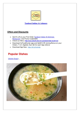 15% Off - Tandoori Indian Restaurant Menu in Ashmore QLD.