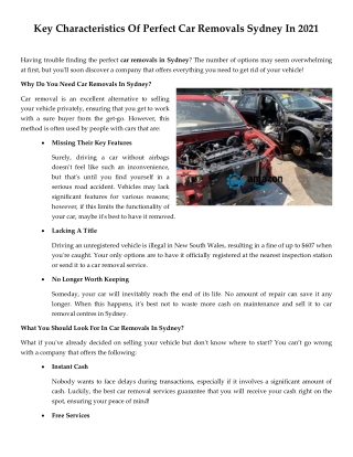Key Characteristics Of Perfect Car Removals Sydney In 2021
