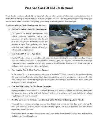Pros And Cons Of Old Car Removal