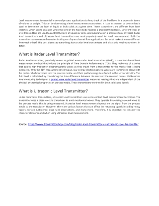 Radar Level Transmitter Vs Ultrasonic Level Transmitter – Know the Real Difference