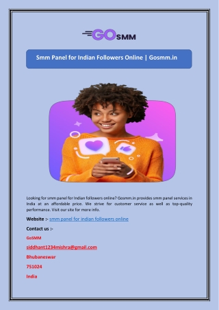 Smm Panel for Indian Followers Online | Gosmm.in
