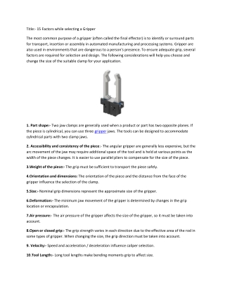 15 Factors while selecting a Gripper