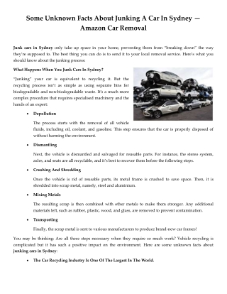 Some Unknown Facts About Junking A Car In Sydney Amazon Car Removal