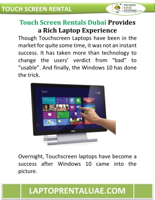 Touch Screen Rentals Dubai Provides a Rich Laptop Experience