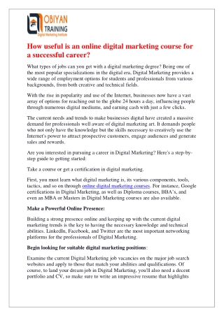 How useful is an online digital marketing course for a successful career