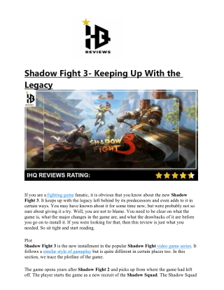 Shadow Fight 3- Keeping Up With the Legacy