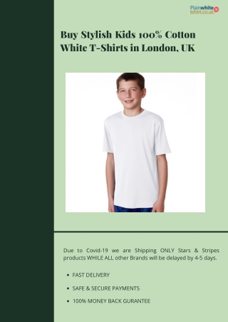 Buy Stylish Kids 100% Cotton White T-Shirts in London, UK