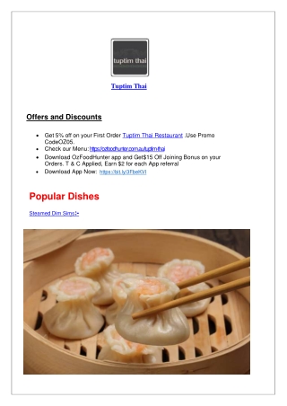 5% Off - Tuptim Thai - Takeaway Maroochydore, Qld